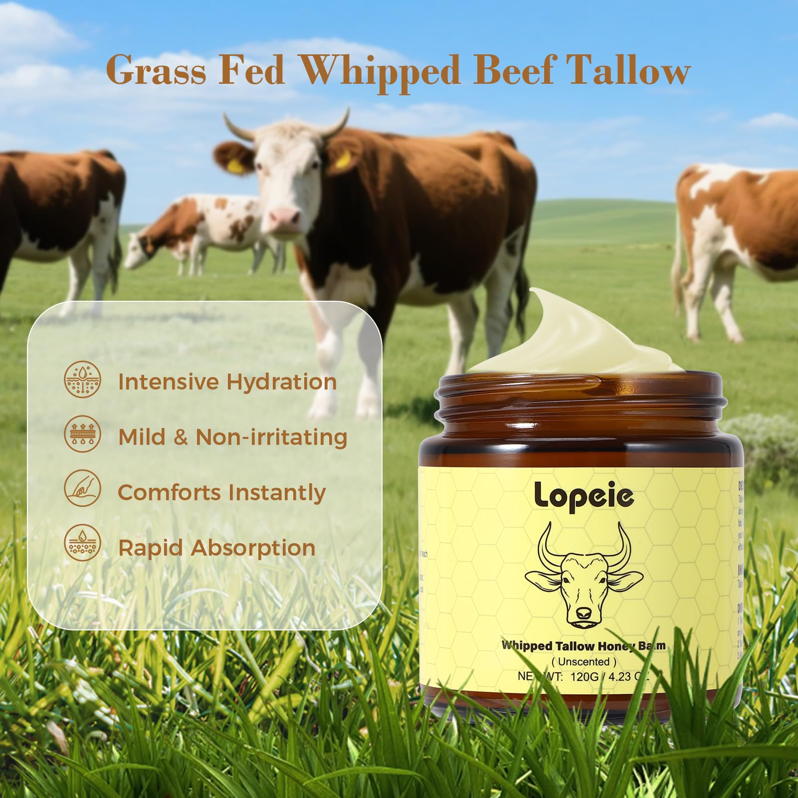 Lopeie Manteca de Vaca Ingredientes Naturales: grasa de vaca y miel nutritiva.