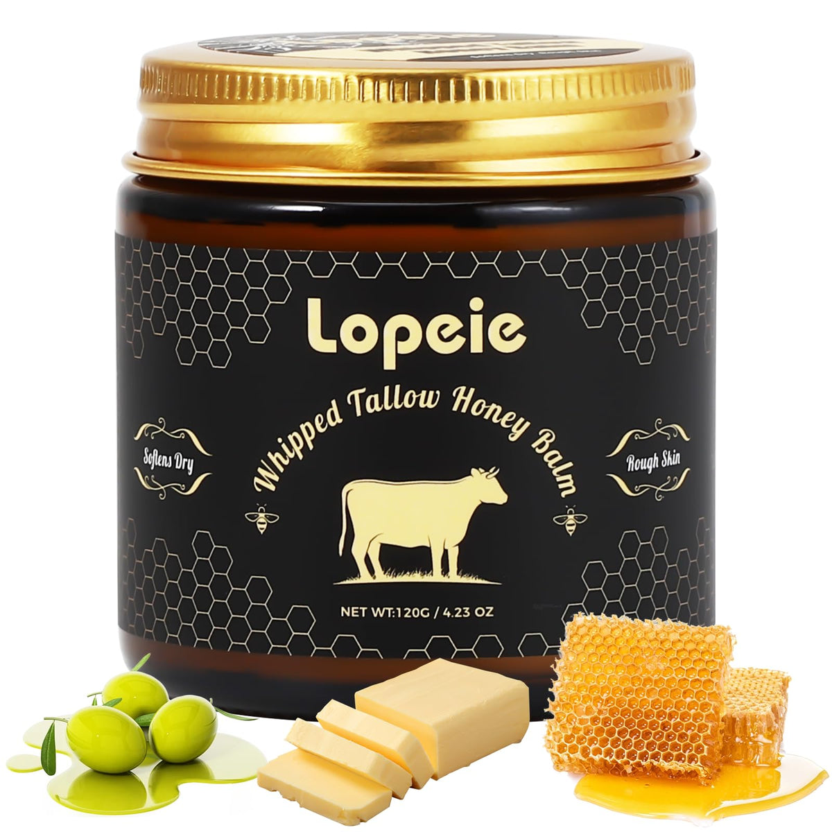 Lopeie sebo de vaca cremoso, hidratación duradera para piel seca.