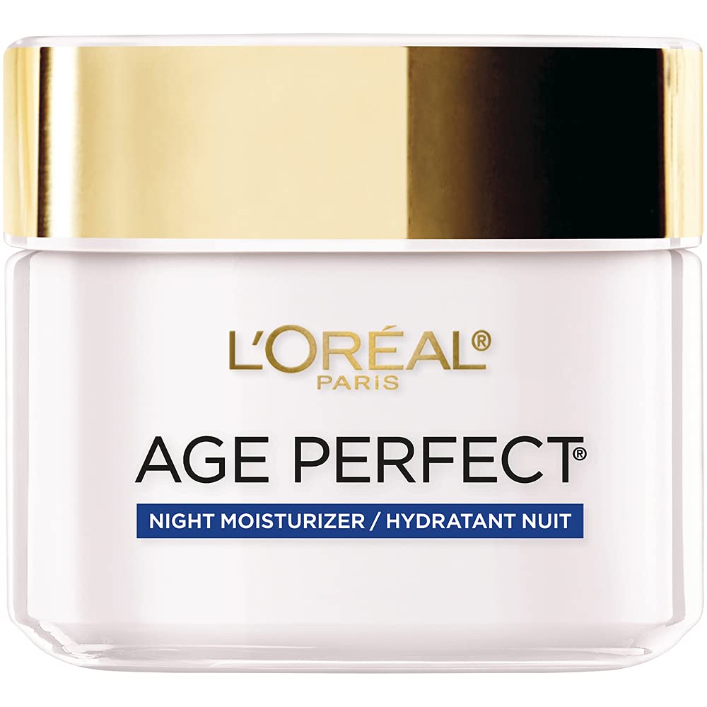 Crema de noche L'Oréal Paris Age Perfect en bote para uso nocturno, presentación elegante.