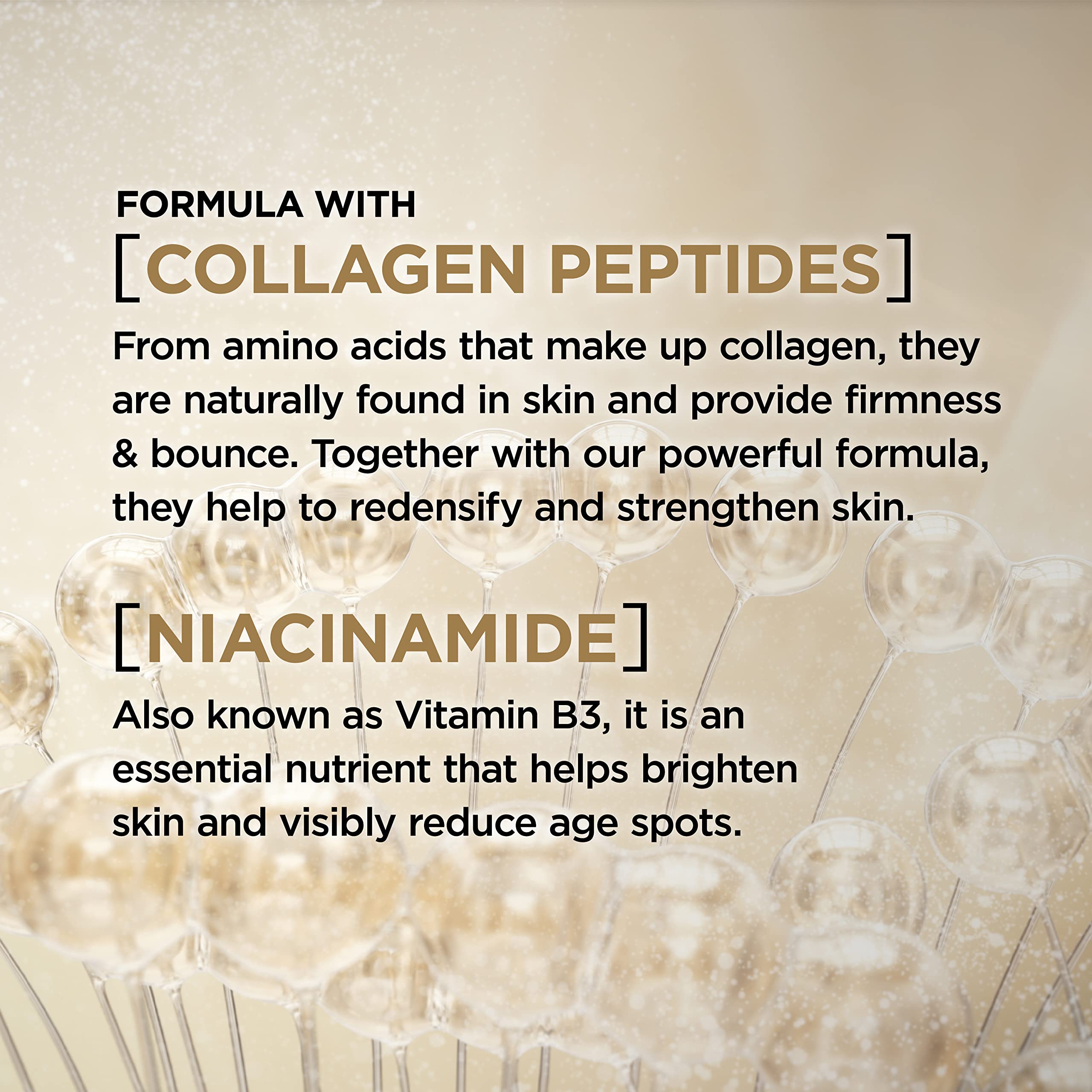 Peptidos de colágeno en la fórmula Age Perfect para firmeza de la piel.
