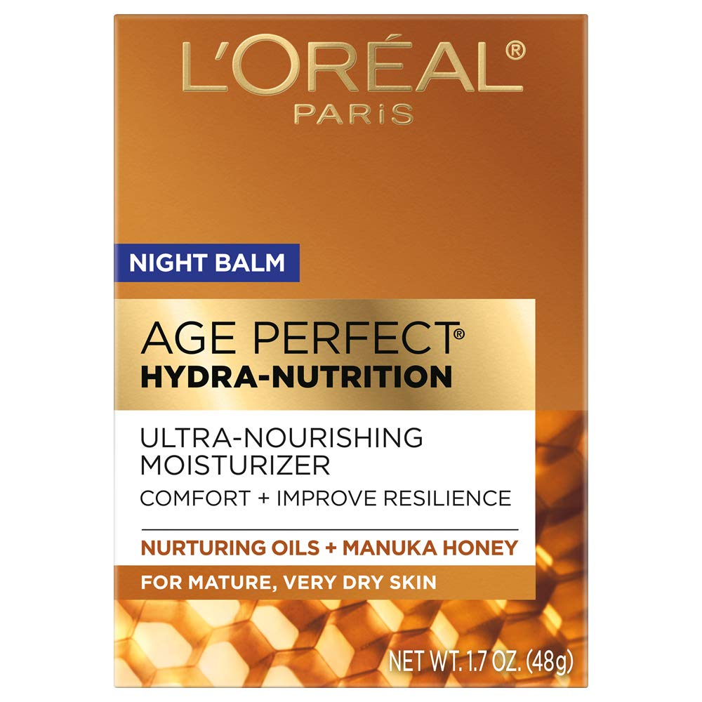 Bálsamo nocturno L’Oréal Paris Age Perfect Hydra-Nutrition en tarro, ideal para hidratación profunda.