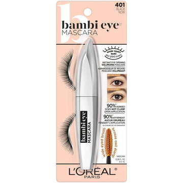 L'Oreal Paris Bambi Eye Mascara, cepillo ancho define pestañas de interior a exterior.