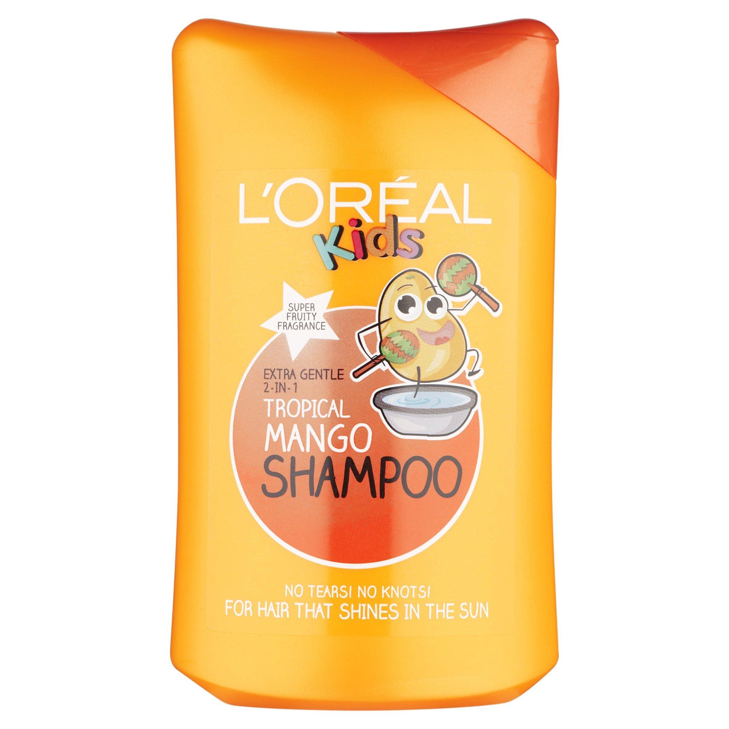 Champú infantil L’Oréal Paris Mango Tropical, aroma suave y uso diario para cabellos de niños.