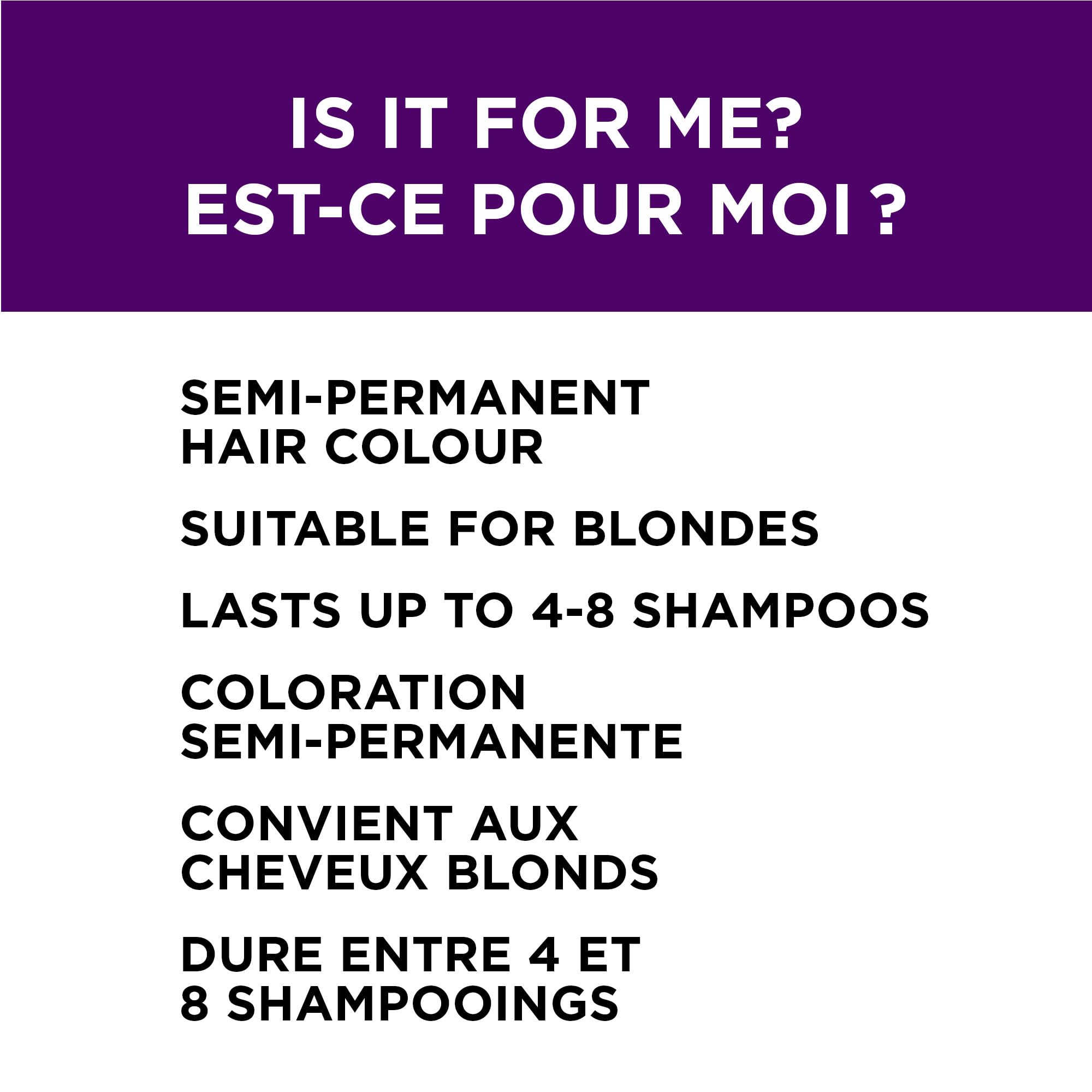 Cabello platinado con tono morado suave y brillante