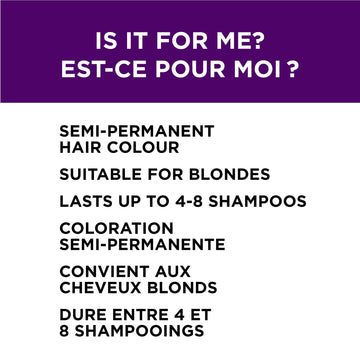 Cabello platinado con tono morado suave y brillante