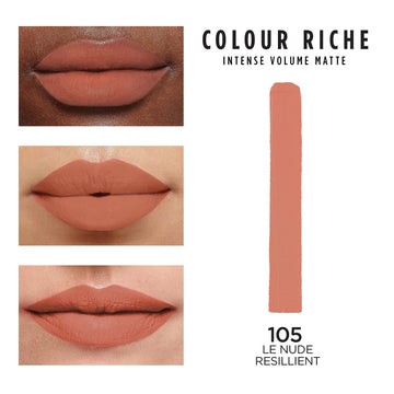 L'Oreal Paris Colour Riche Le Nude on lips for full, vibrant color.