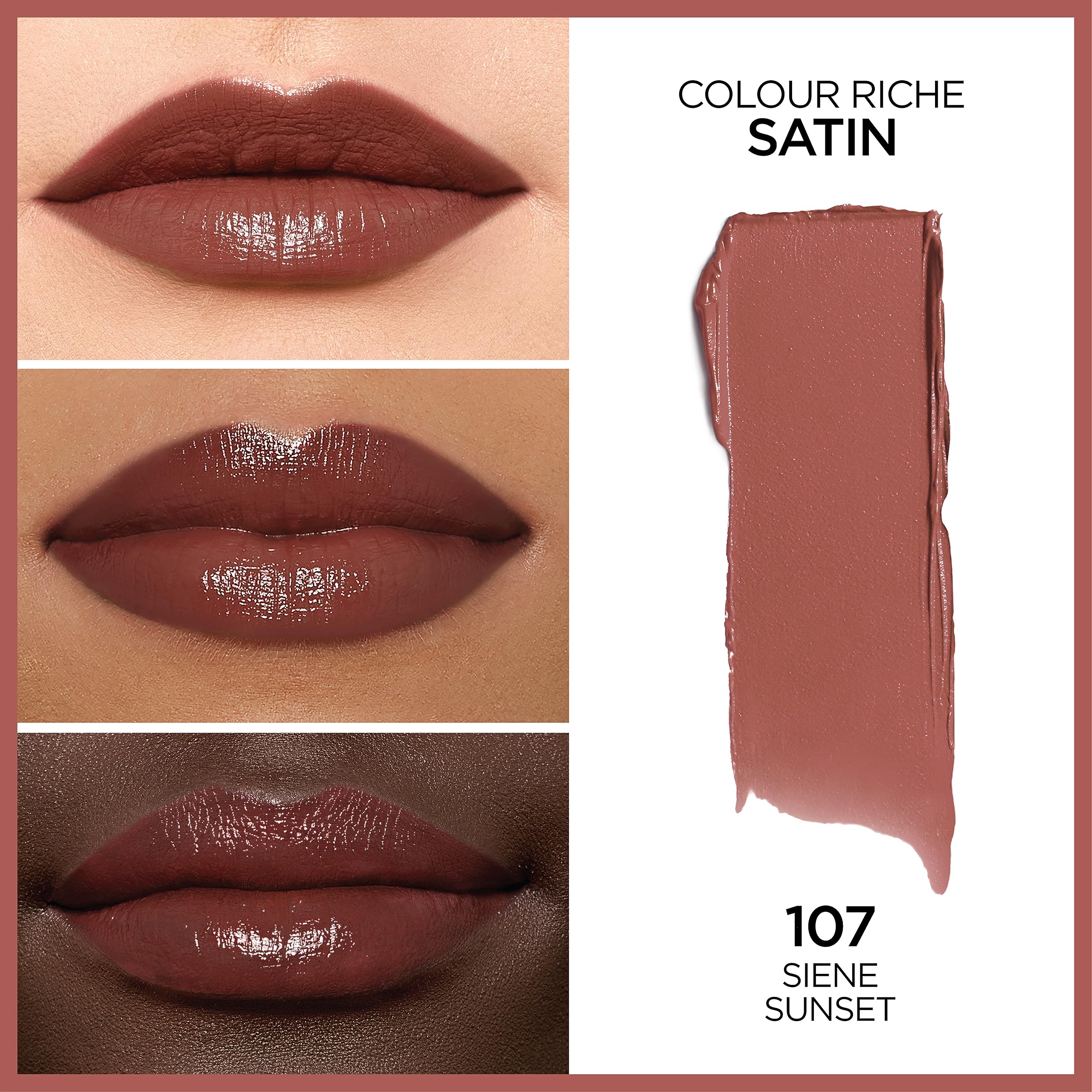 L'Oréal Paris Colour Riche Original Satin Seine Sunset acabado satinado suave para labios.