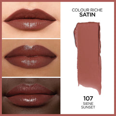 L'Oréal Paris Colour Riche Original Satin Seine Sunset acabado satinado suave para labios.
