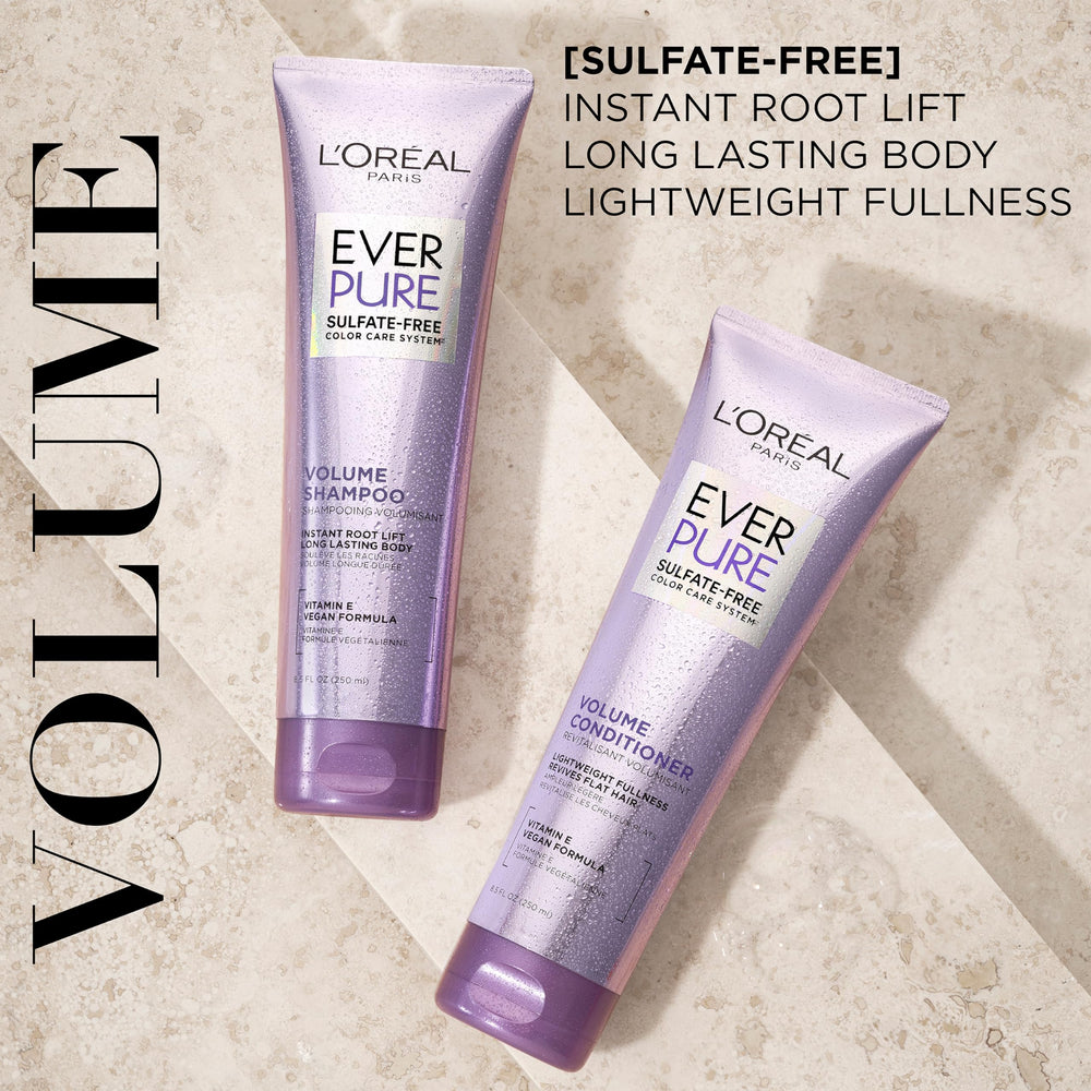 L'Oreal Paris EverPure acondicionador volumen sin sulfatos para brillo y cuerpo.
