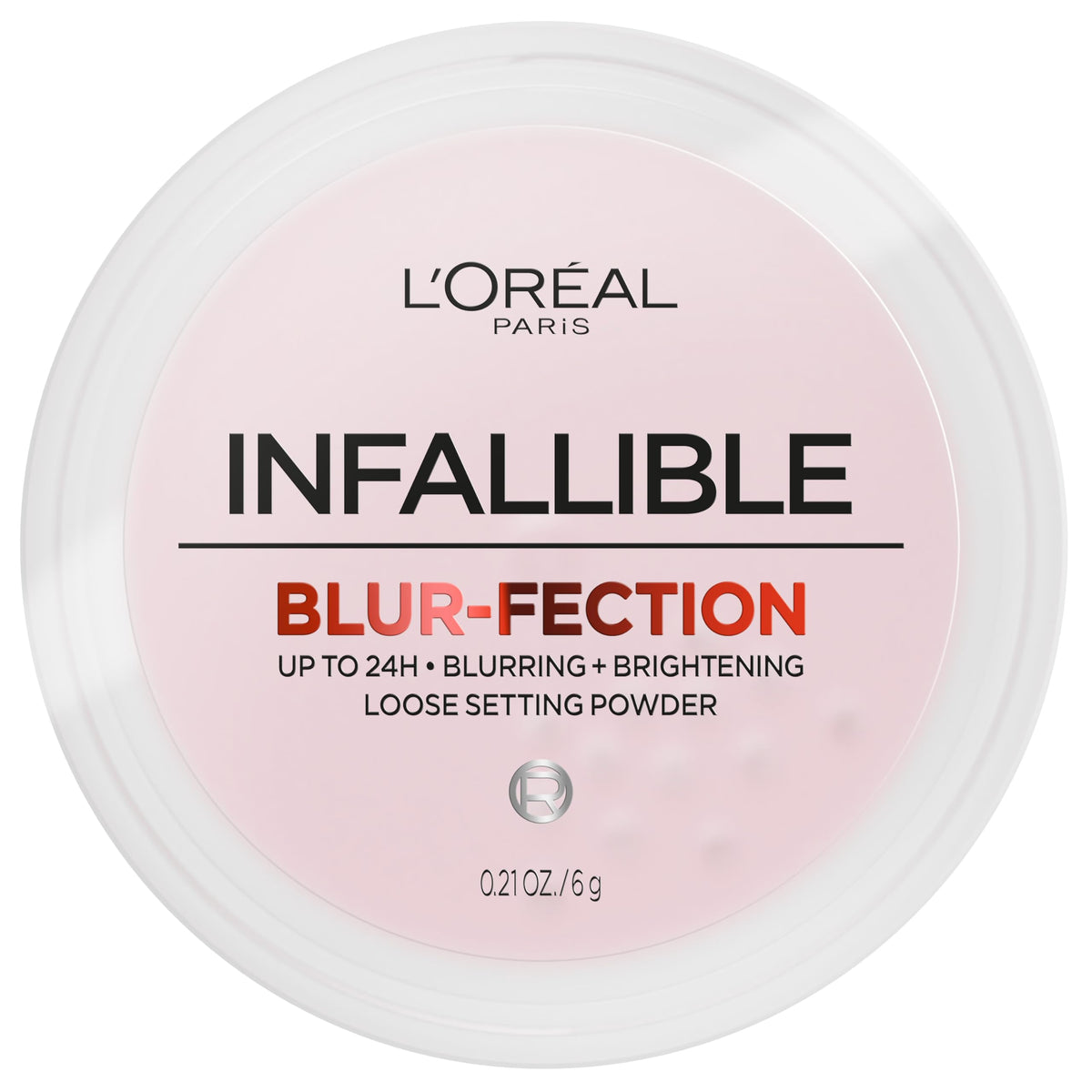 L’Oréal Paris Infallible Blur-fection polvo suelto en frasco, efecto difuminador suave.