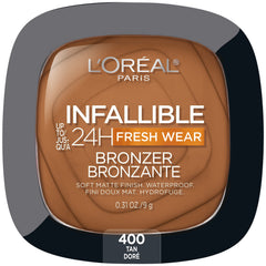 L'Oréal Paris Infallible Bronceador, textura mate suave, bronceado duradero y natural.