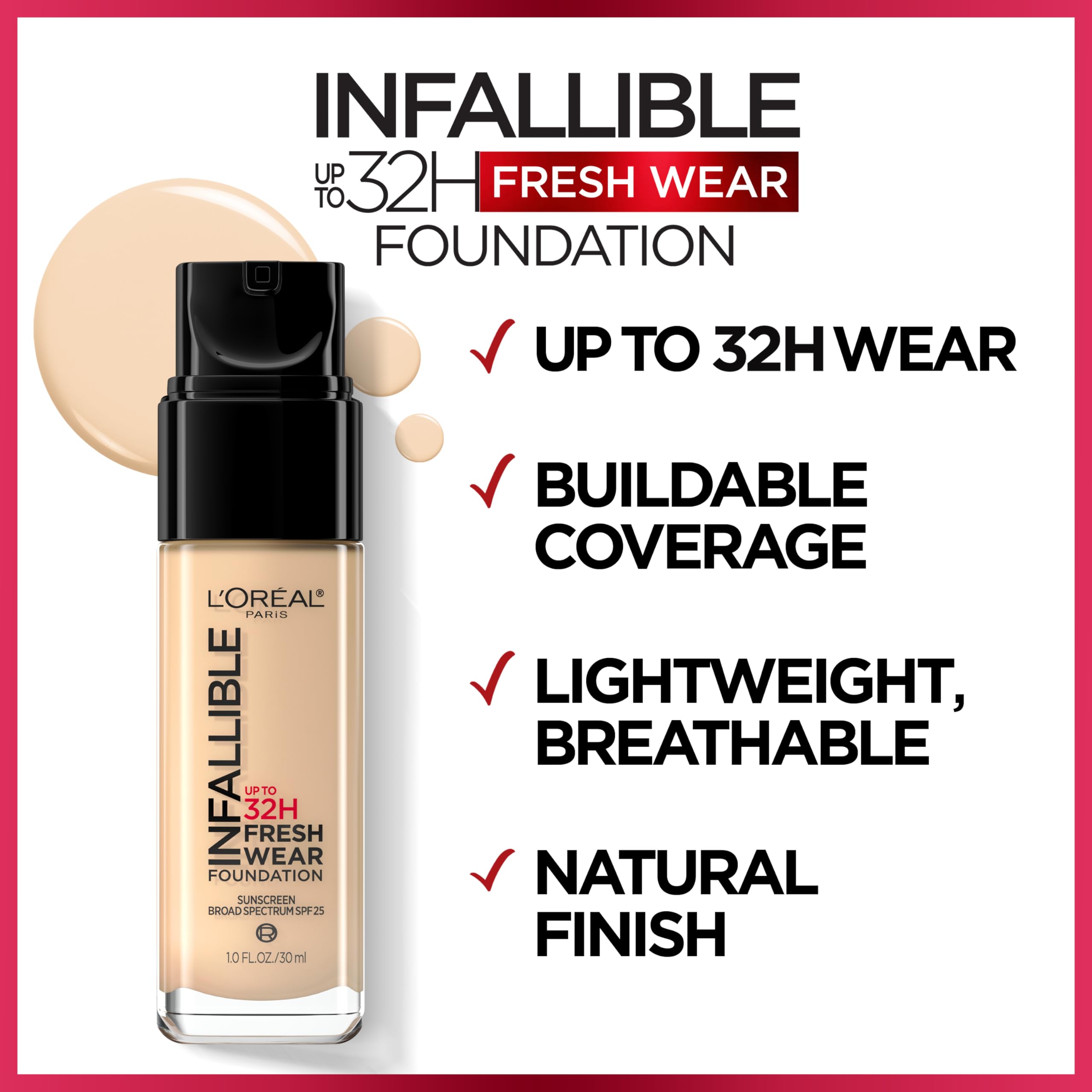 L'Oreal Paris Infallible Fresh Wear, cobertura media a total para tono uniforme