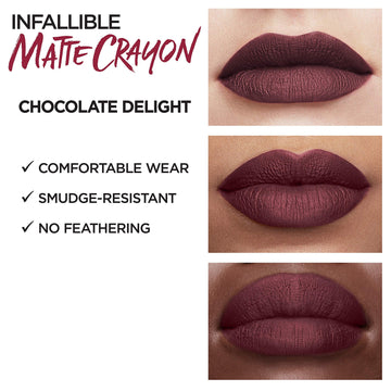 L’Oréal Paris Infallible Matte Lip Crayon Chocolate Delight, cobertura de un solo gesto para prisa.