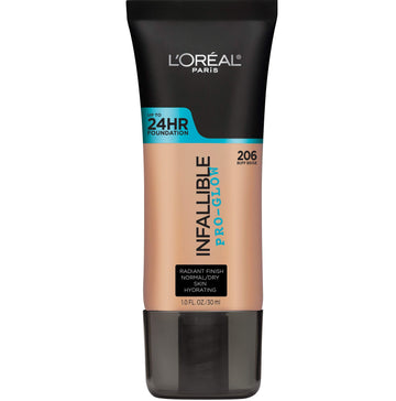 Fundación Infallible Pro Glow de L'Oreal Paris en envase 30 ml, acabado luminoso y duradero.