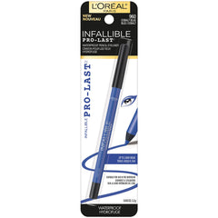 L'Oreal Paris Infallible Pro-Last lapiz delineador azul cobalto, empaque compacto para viajar.