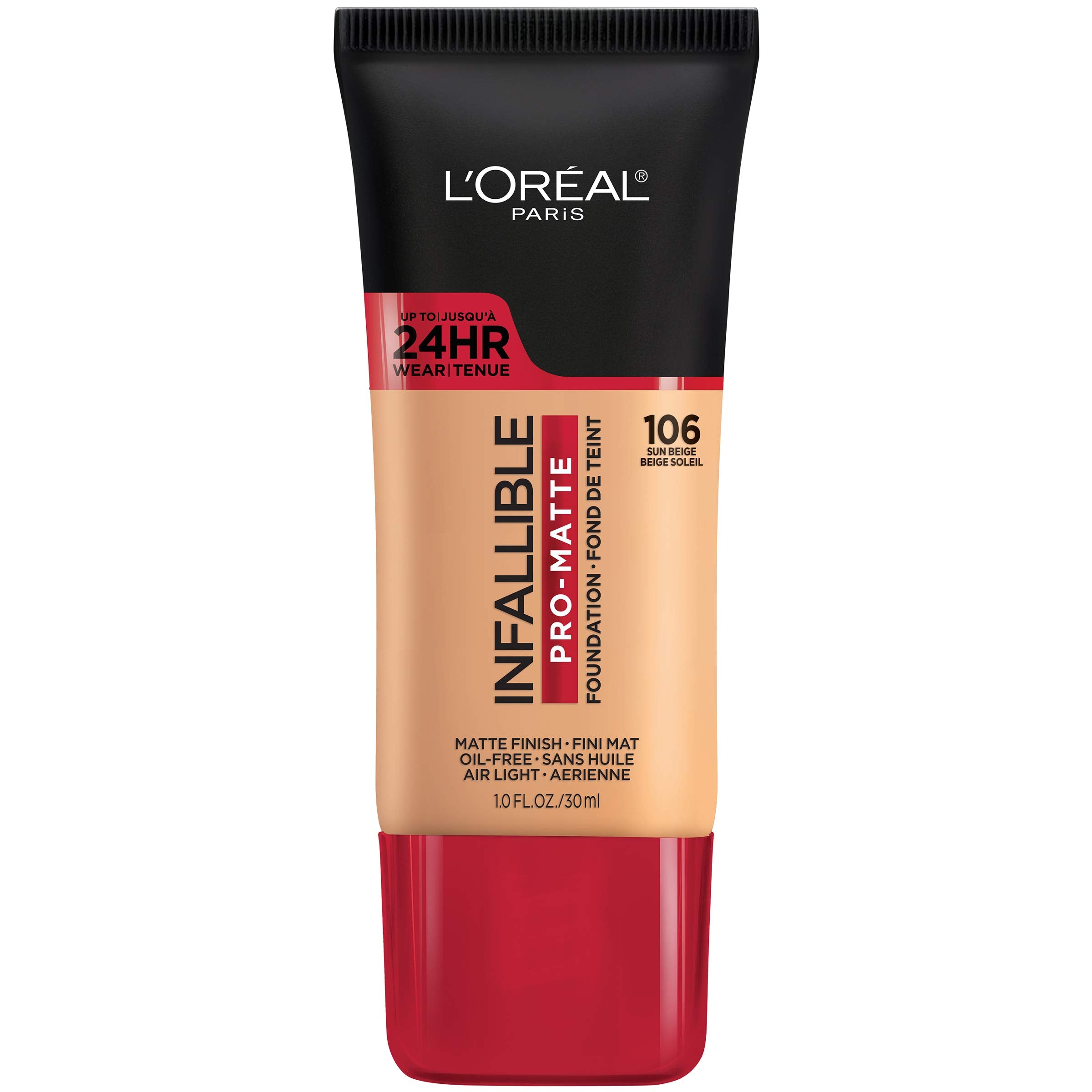 L'Oreal Paris Infallible Pro-Matte Sun Beige bottle showing 24-hour demi-matte finish