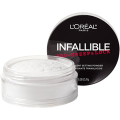L'Oreal Paris Infallible Pro-Sweep y Lock, polvo translúcido en bote, fijación duradera para el día.