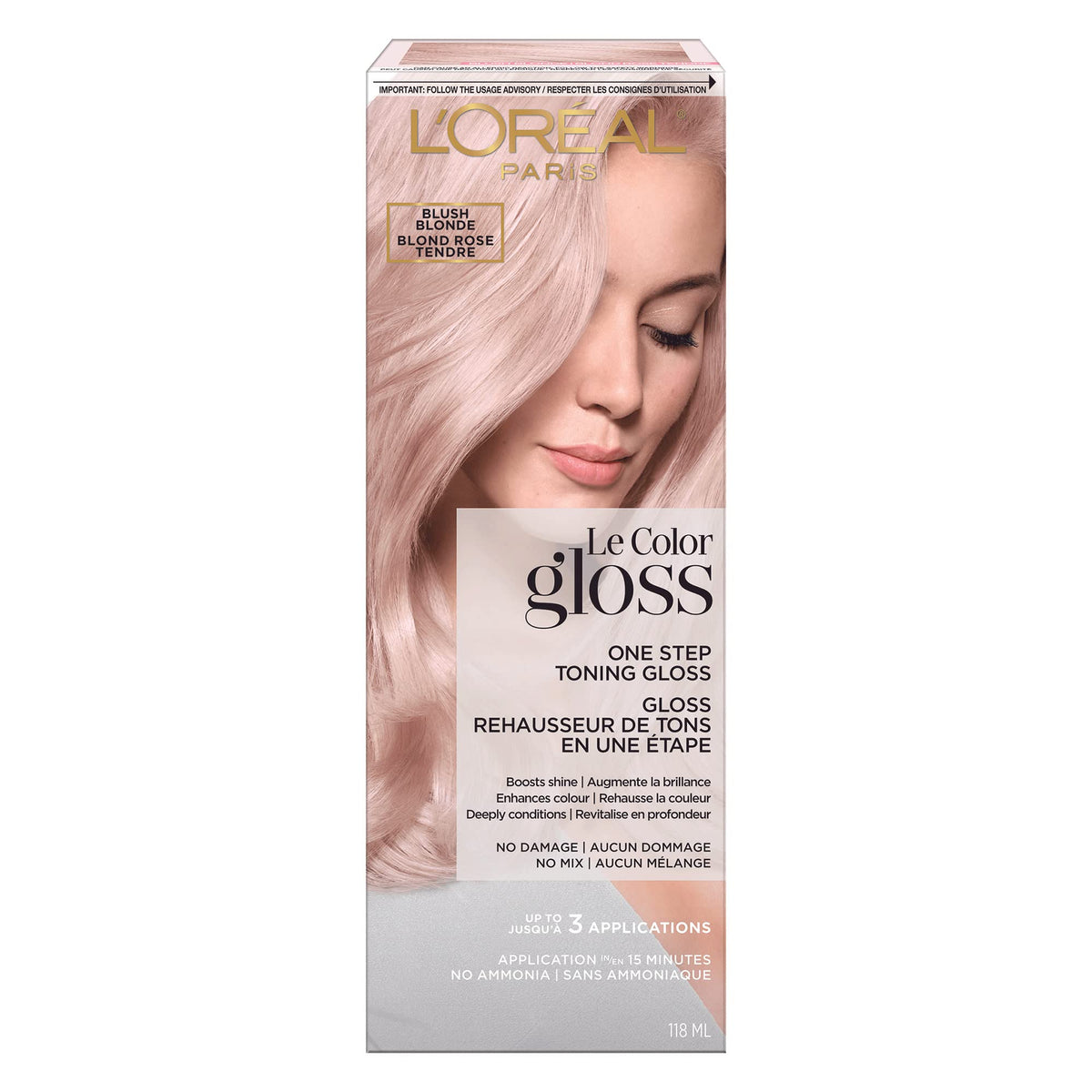 L’Oréal Paris Le Color Gloss: botella para uso en ducha, tono natural y brillo.