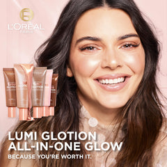 L'Oreal Paris Lumi Glotion en rostro para brillo natural y ligero.