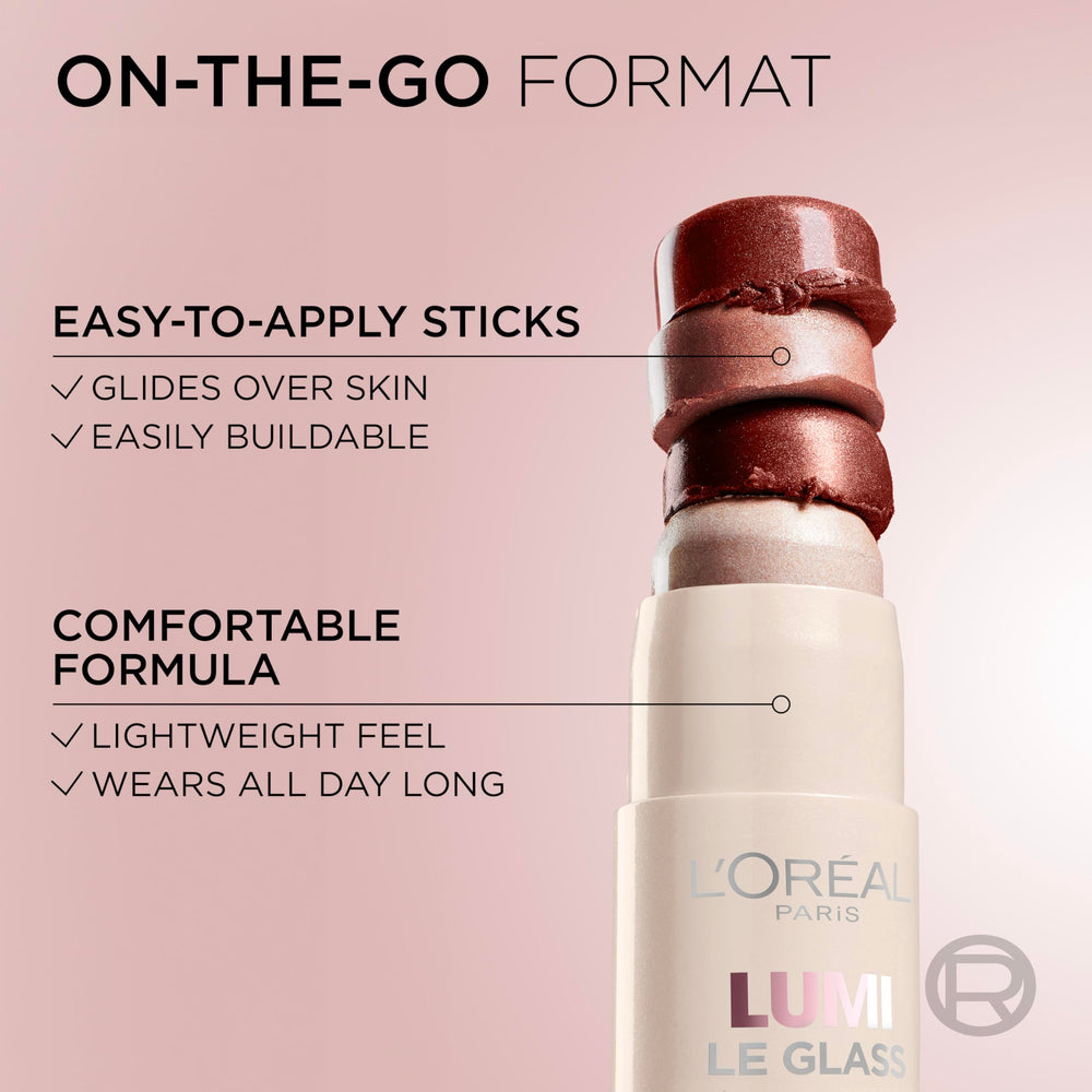L'Oreal Paris Lumi Le Glass Highlighter Stick offers glassy translucent shade for versatile finishing.