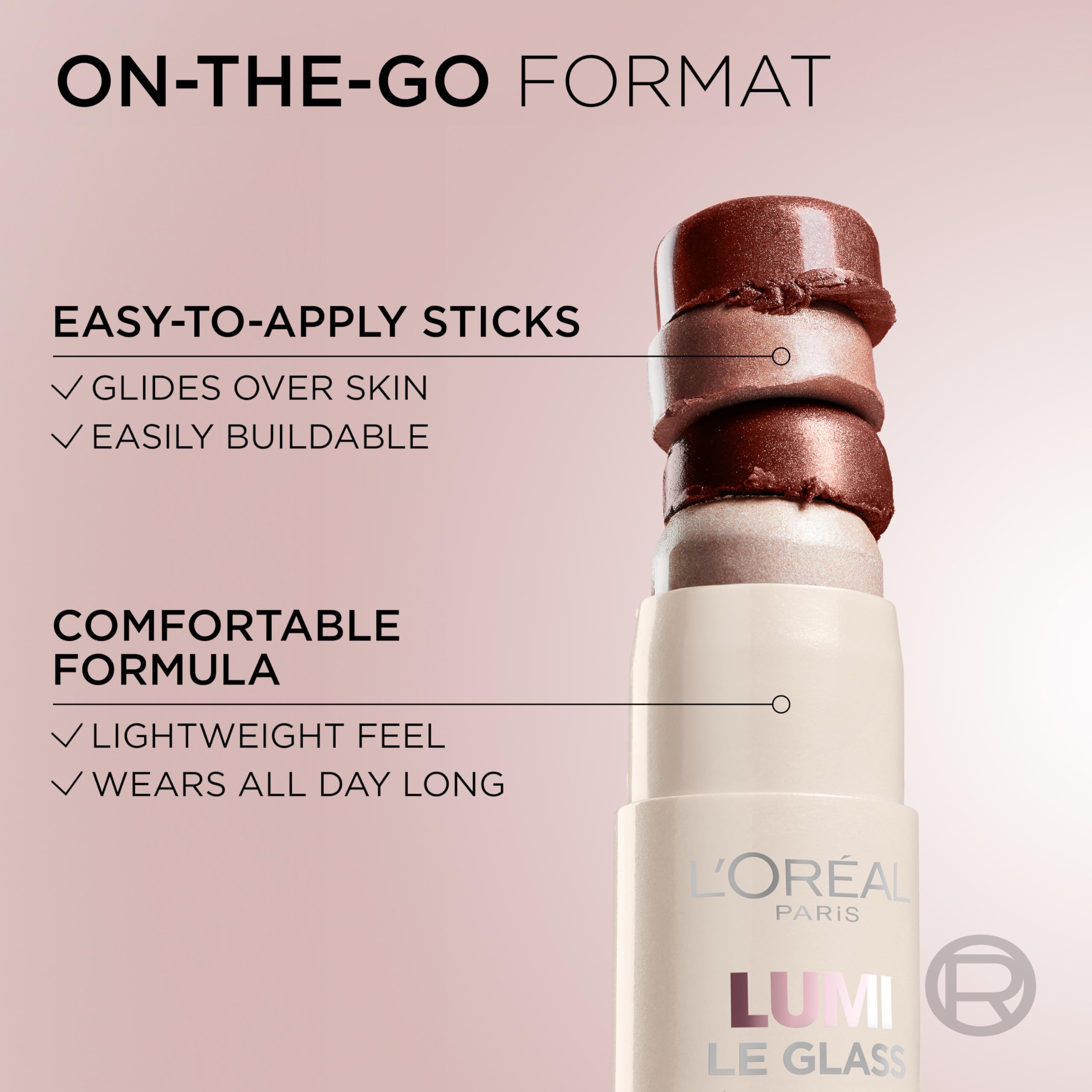 L’Oréal Paris Lumi Le Glass Stick acabado translúcido para un look limpio.