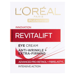 L’Oréal Paris Plénitude Revitalift Eye Cream nueva presentación, aplicación alrededor de ojos para sensación fresca.