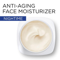 L'Oréal Paris Revitalift crema nocturna en frasco, sensación de hidratación duradera.