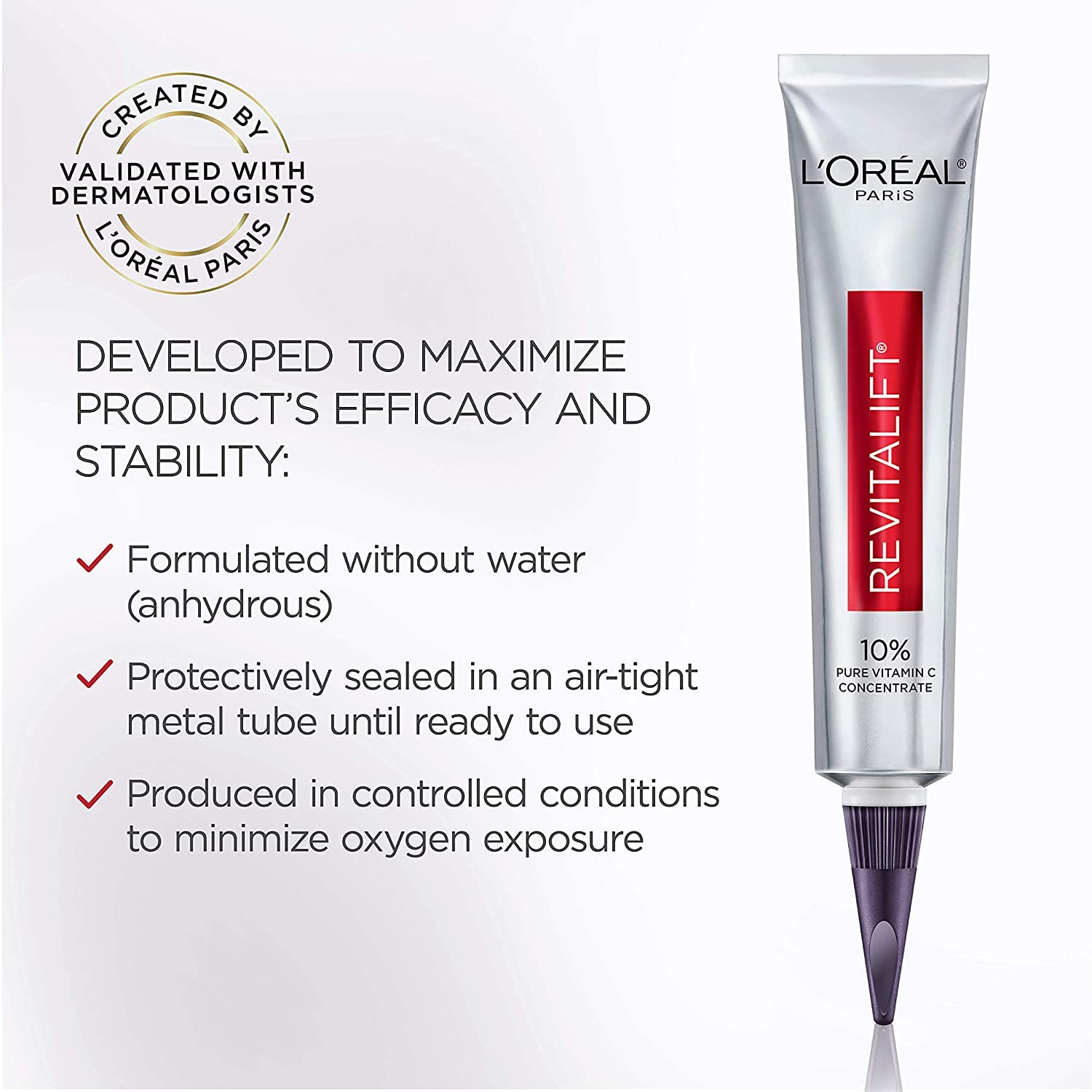 Envase hermético protege la vitamina C de luz y oxígeno.