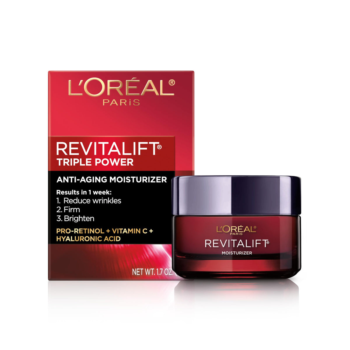 Crema diaria Revitalift Triple Power con Pro-Retinol para suavizar arrugas.
