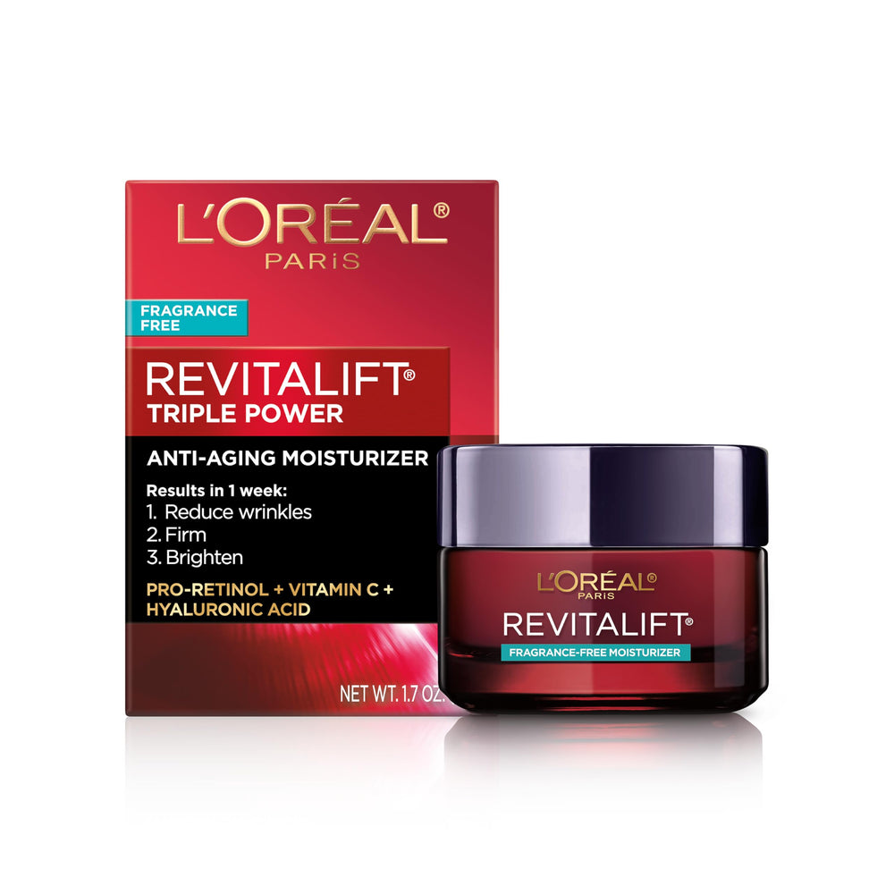 L'Oreal Paris Revitalift Triple Power fragrance-free moisturizer for visible wrinkle reduction