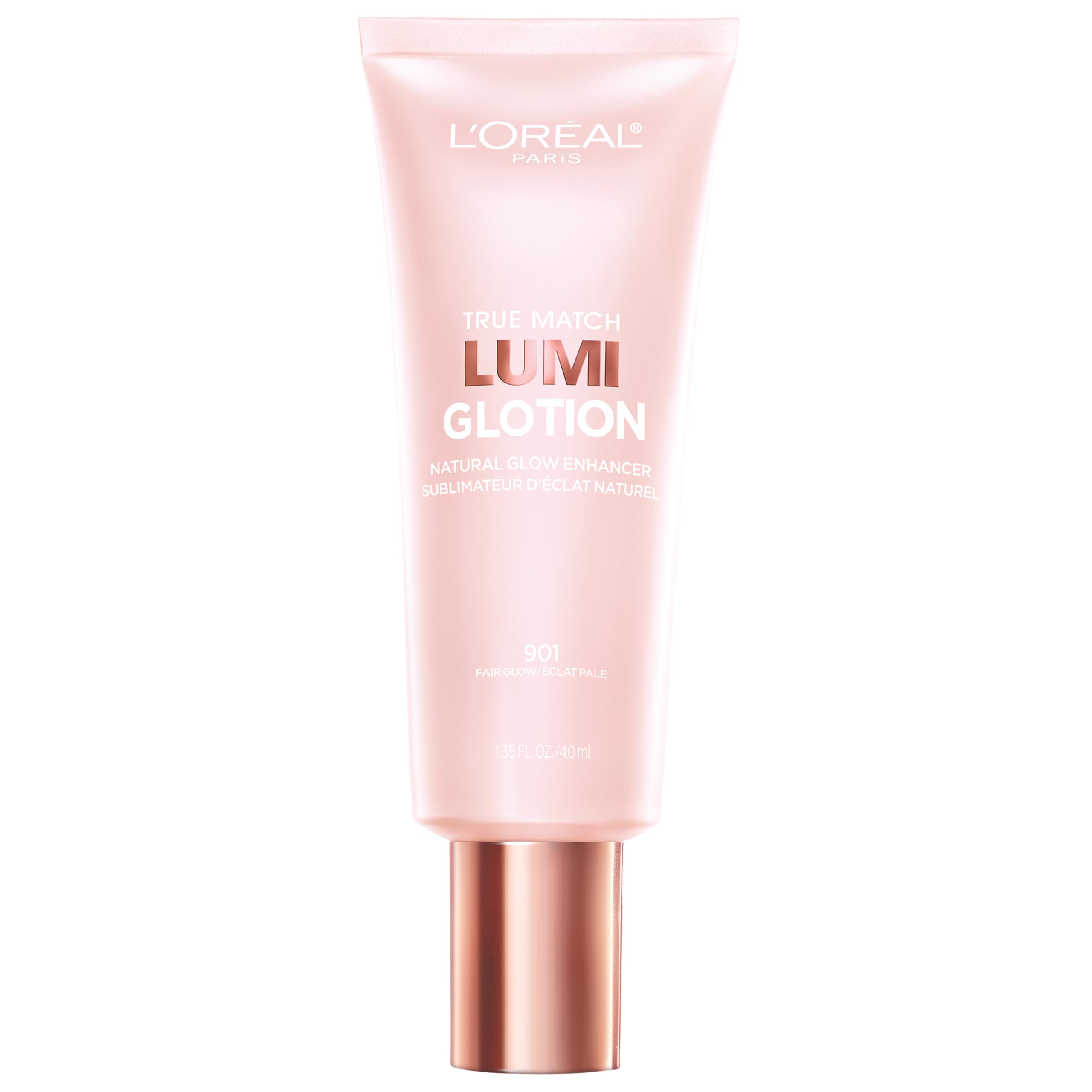 L'Oreal Paris True Match Lumi Glotion iluminador líquido tono 901 Fair para brillo natural.
