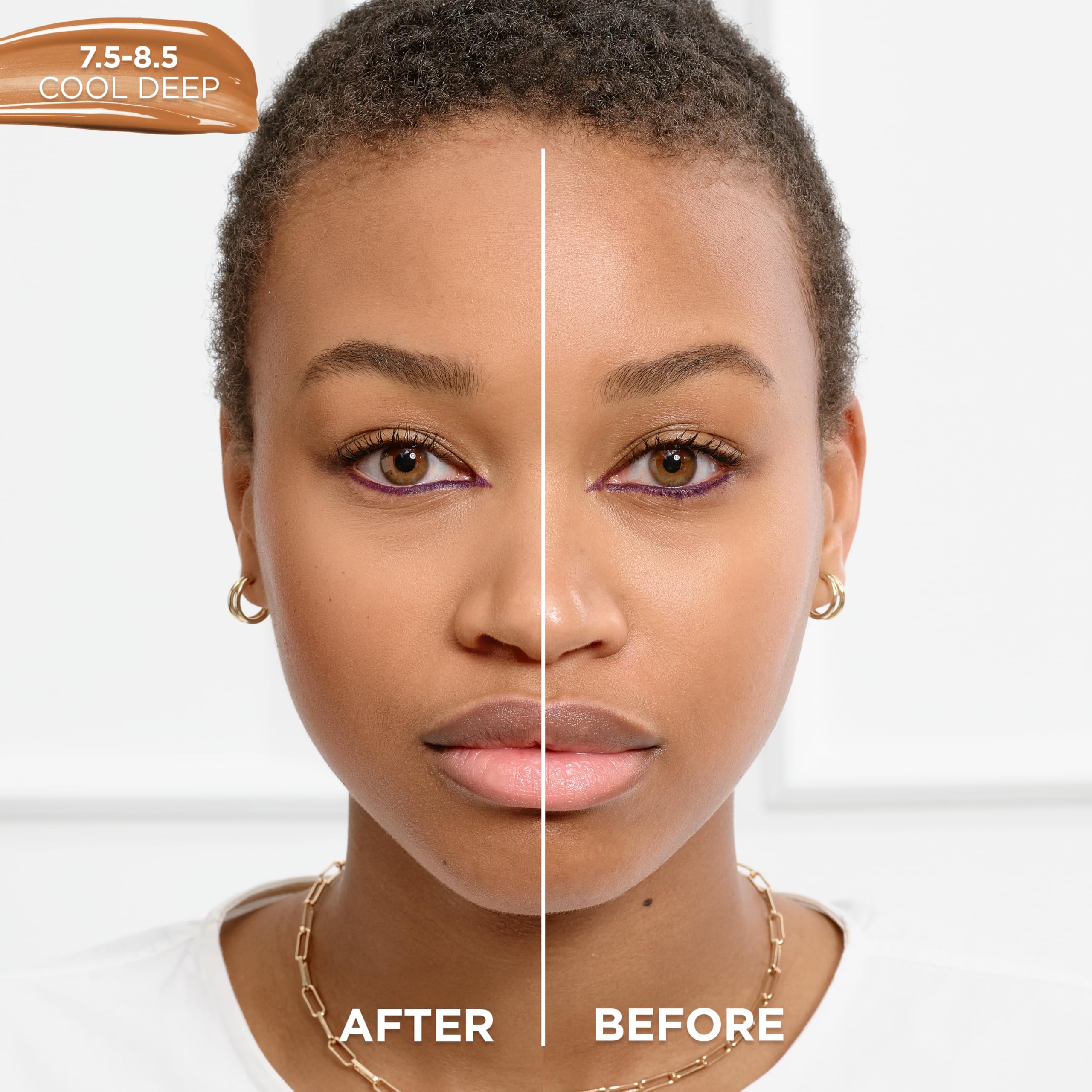 Aplicación en rostro con True Match Nude: acabado natural y tono unificado.