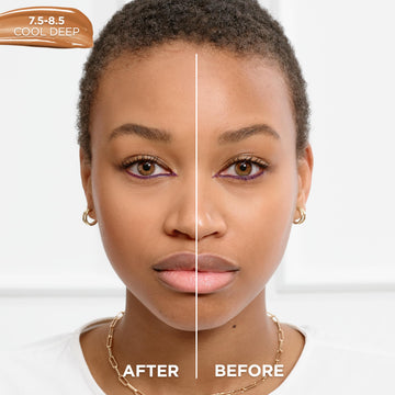 Aplicación en rostro con True Match Nude: acabado natural y tono unificado.
