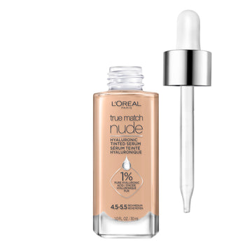 L'Oréal Paris True Match Nude Hyaluronic Serum bote mostrando hidratación suave para un tono uniforme