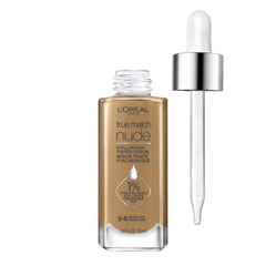 L’Oréal Paris True Match Nude Serum en bote, hidratación suave y acabado natural.