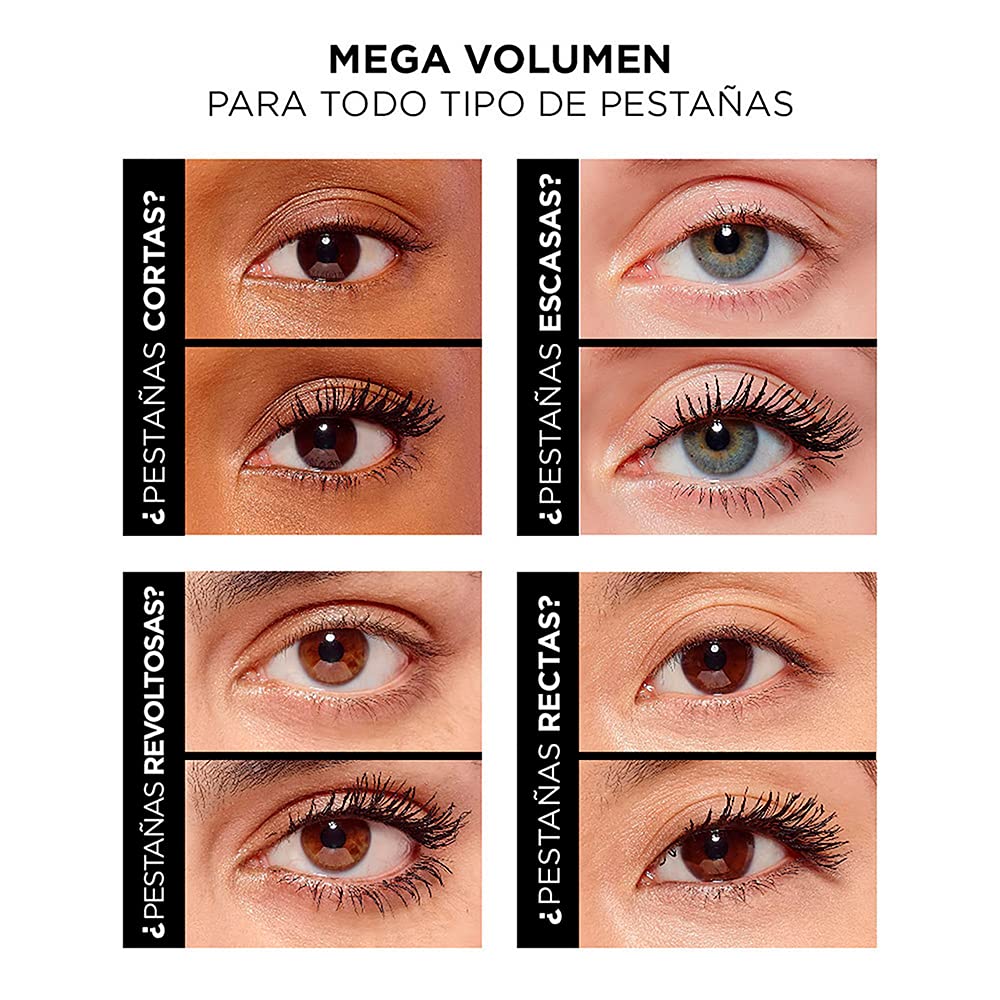 L’Oréal Paris Máscara Mega Volumen de Aire: color negro intenso para un look dramático.