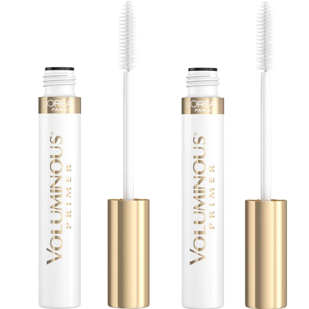 L'Oréal Paris Voluminous Primer en envase blanco, base para pestañas definidas.