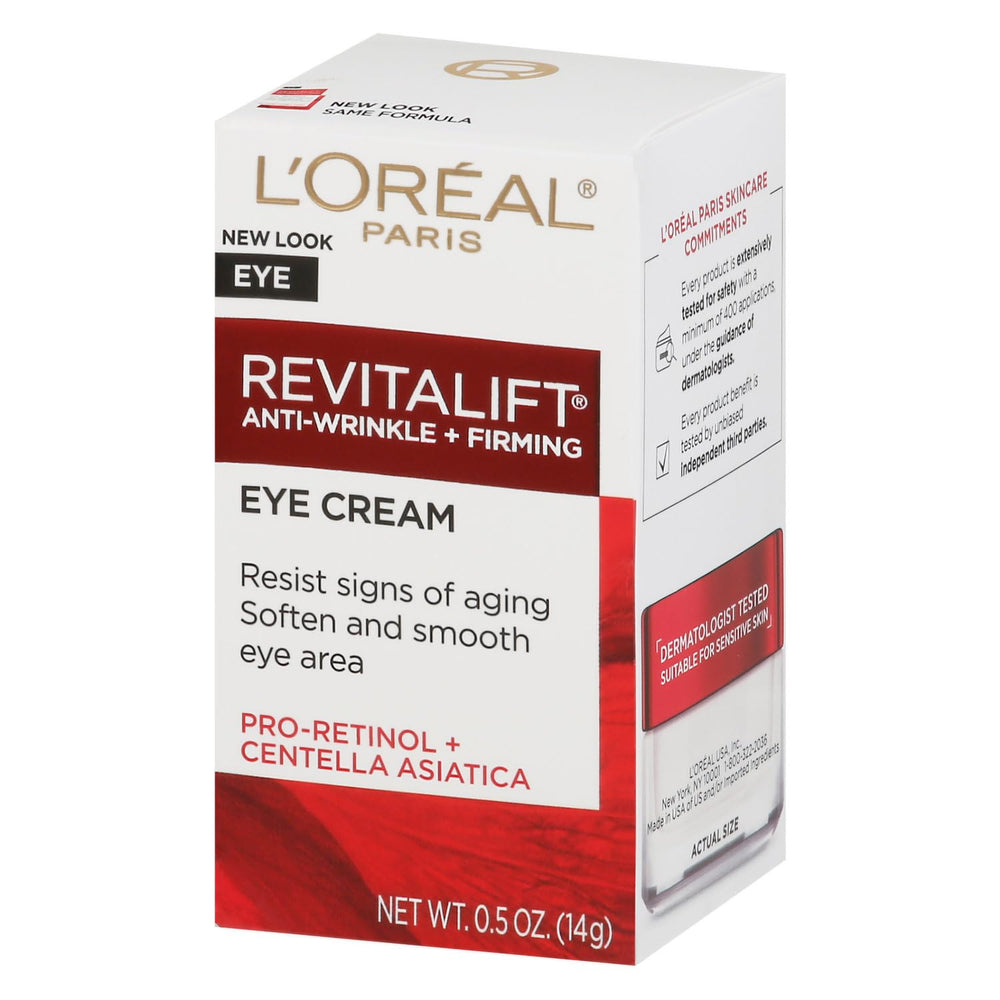 L’Oréal Paris Revitalift crema de ojos antiarrugas, suaviza líneas finas alrededor de los ojos.