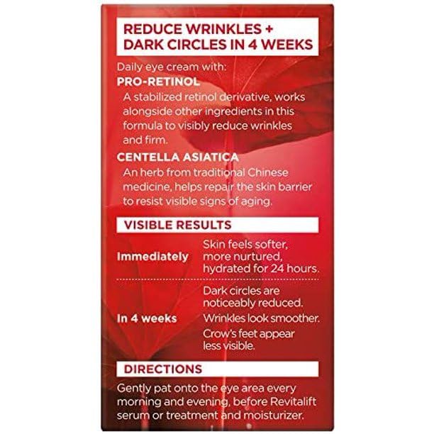 L’Oréal Paris Revitalift crema de ojos, etiqueta del producto para un cuidado diario.