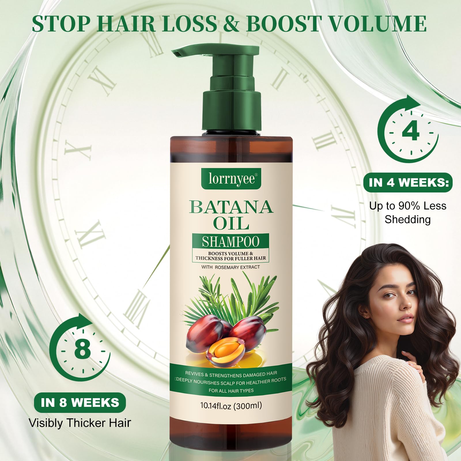 Lorrnyee Batana Oil Shampoo: etiqueta visible con aroma natural para el cuidado diario