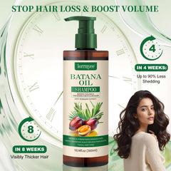 Lorrnyee Batana Oil Shampoo: etiqueta visible con aroma natural para el cuidado diario