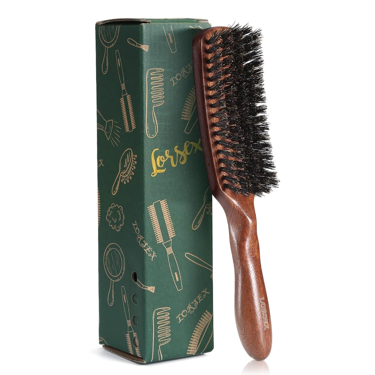 Cepillo LORSEX para cabello masculino, vista frontal, mango ergonómico para peinado suave.