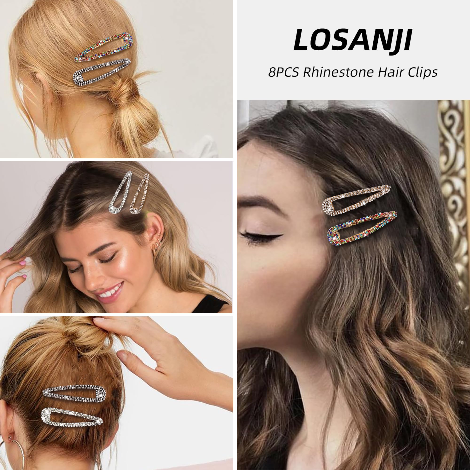 Pinzas LOSANJI bling plata, look elegante para ocasiones.
