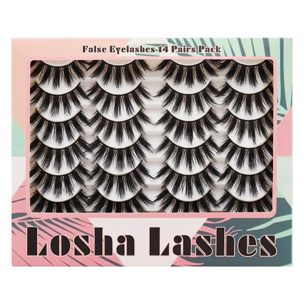 Pestañas Losha con efecto mink sintético y ligereza para uso prolongado.