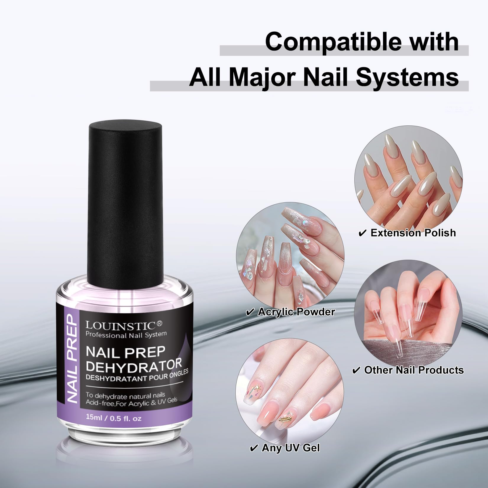 LOUINSTIC deshidratante compatible con gel UV/LED para mejor adherencia.