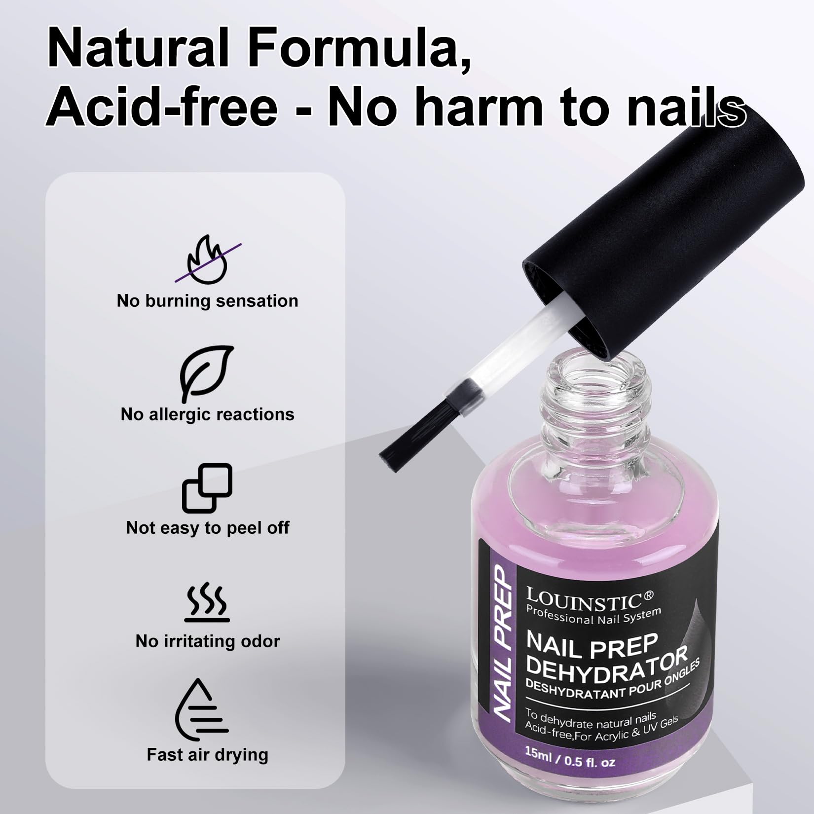 Uso profesional de LOUIINSTIC deshidratante para uñas y flujo de trabajo.
