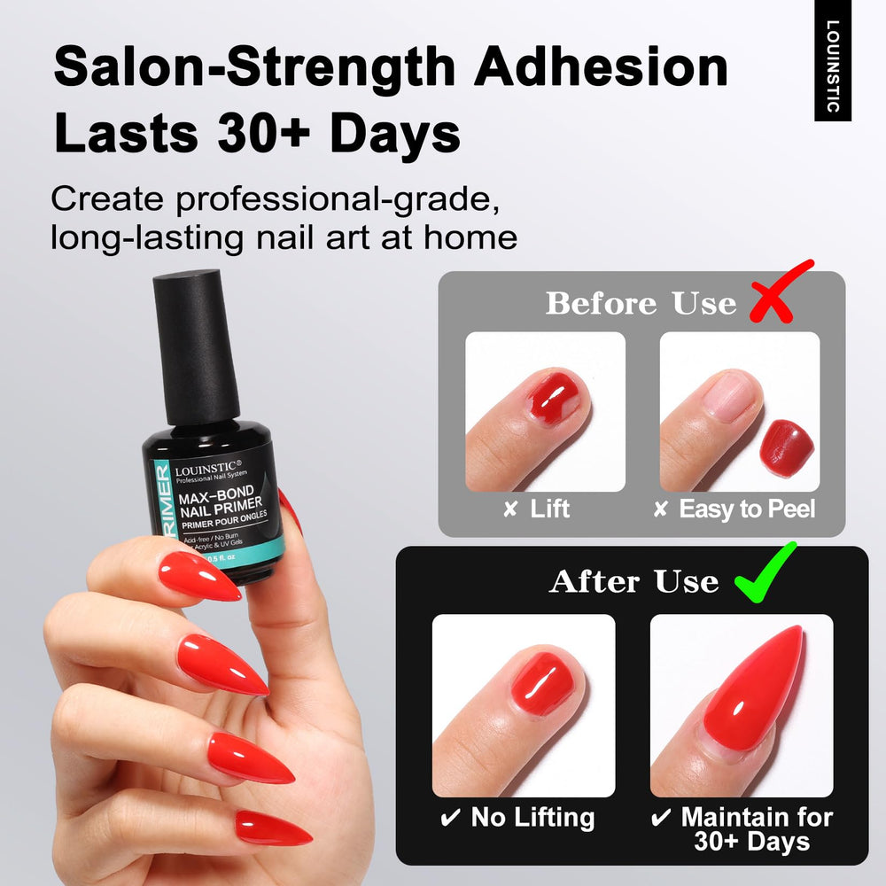 LOUINSTIC primer en acción, aplicación rápida para una preparación de uñas.