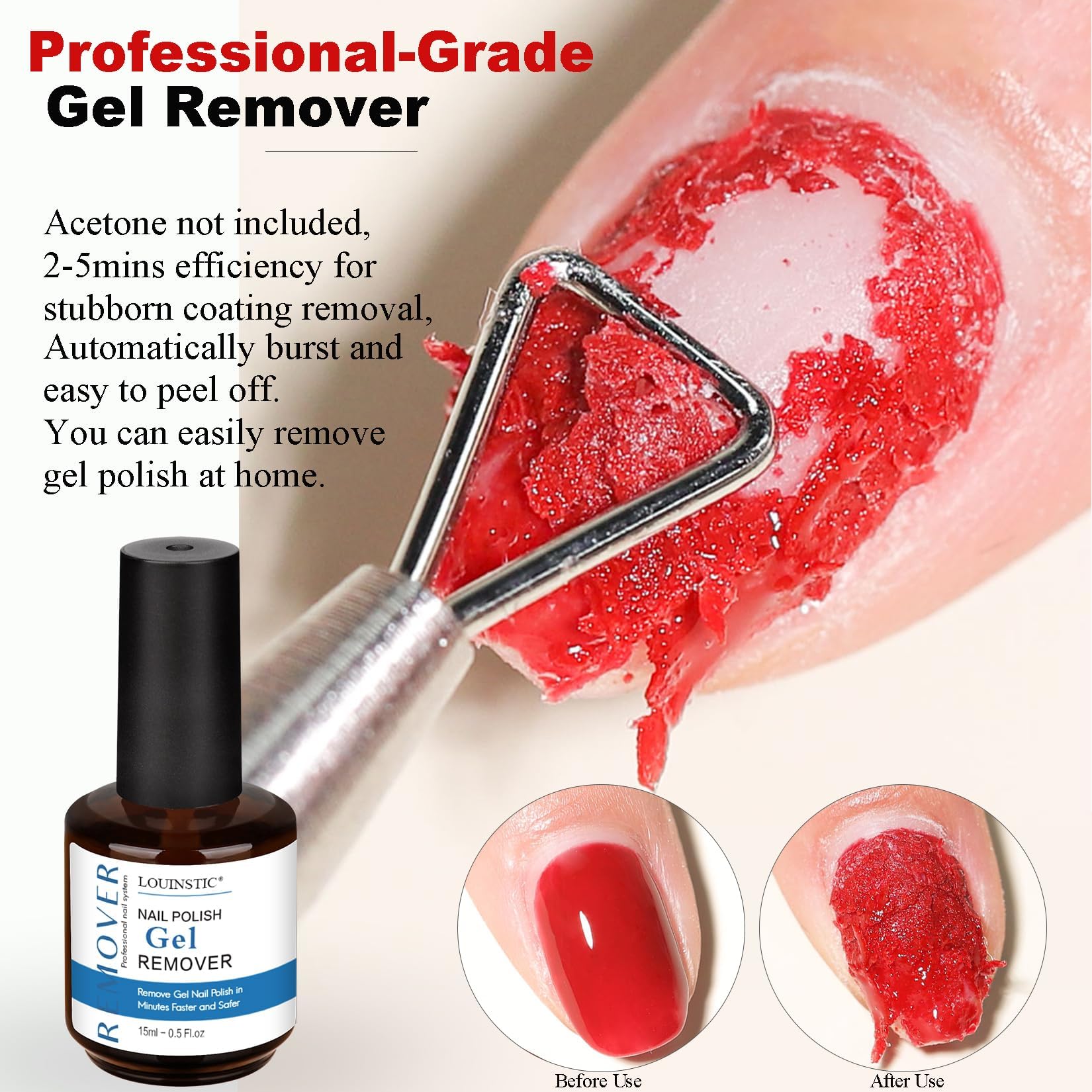 Louinstic Gel Remover rápido 2-5 minutos sin envoltura ni papel aluminio