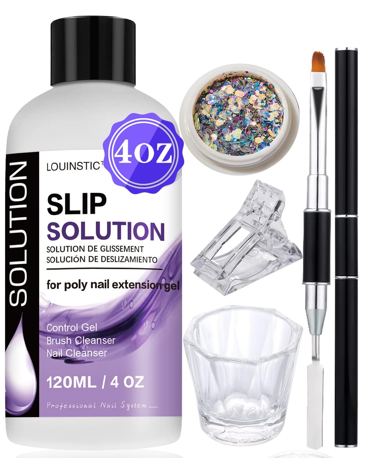 LOUINSTIC Solución deslizante 120 ml para uñas gel, facilita el deslizamiento suave.