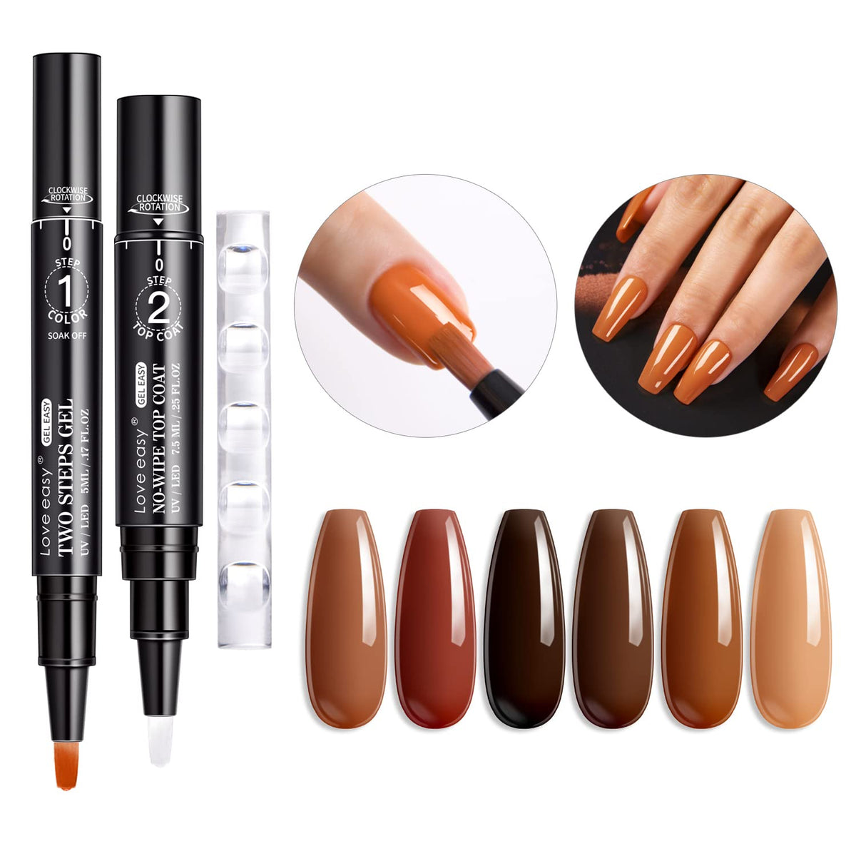 Love easy set bolígrafos esmalte gel marron para uñas en casa